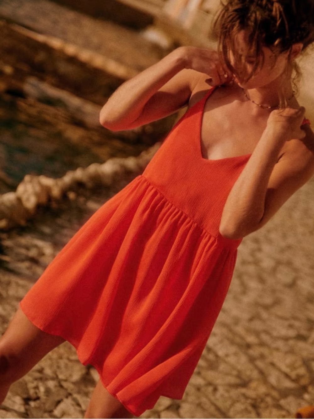 Sézane Baléares Coral V-Neck Mini Dress